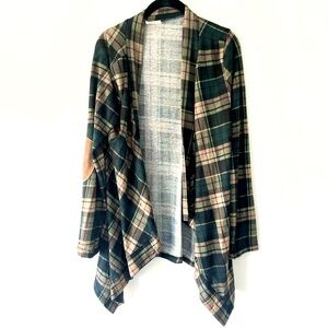 Green Plaid Fleecey Fly-Away Cardigan